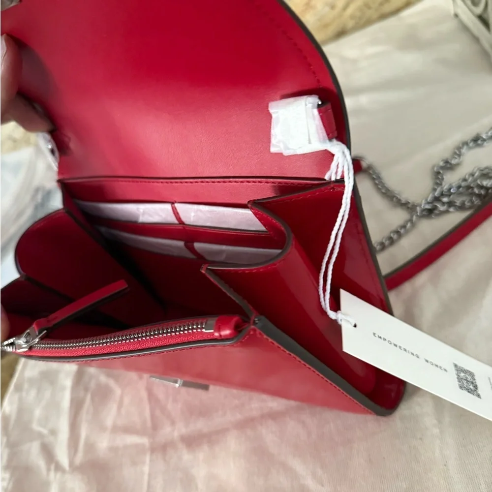 NWT  Tory Burch Red Emerson Patent Chain Wallet